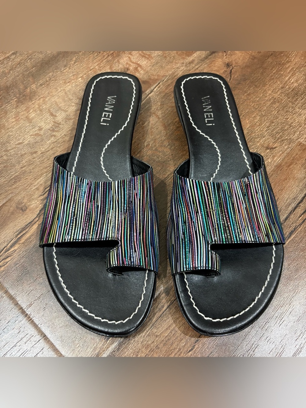 Vaneli‎ Black Slides with Multicolor Striped Upper